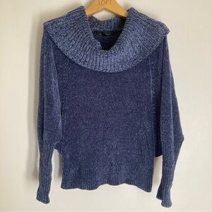 White House Black Market Blue Grey Chenille Cowl Neck Sweater